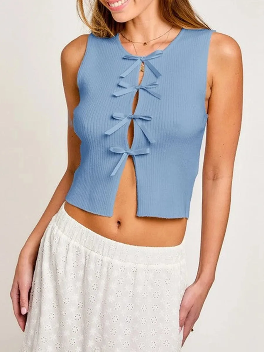 Tie-front puff-sleeve blouse