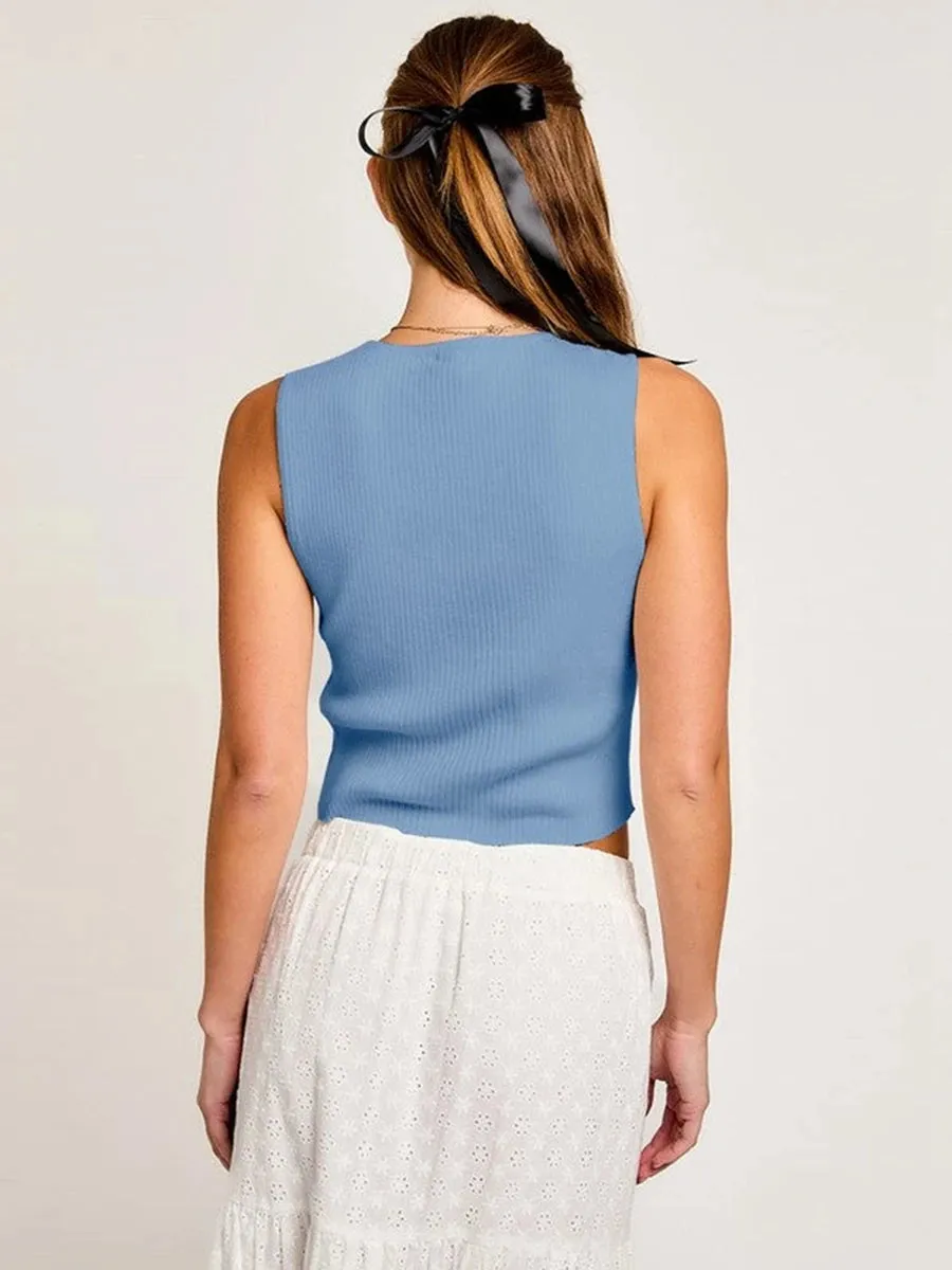 Tie-front puff-sleeve blouse