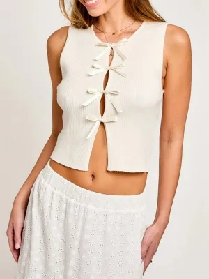 Tie-front puff-sleeve blouse