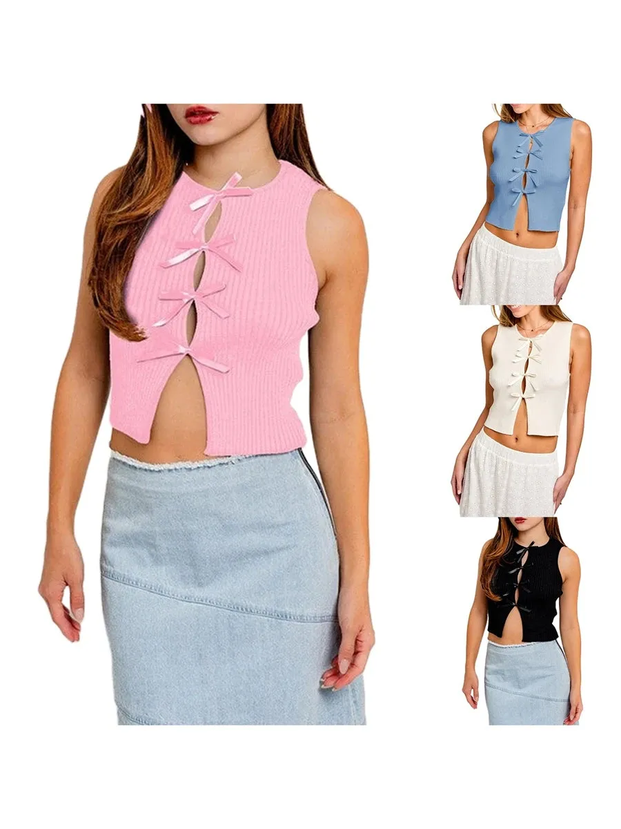 Tie-front puff-sleeve blouse