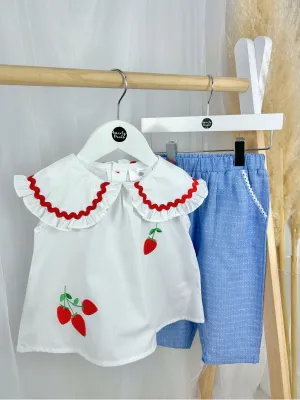 Toddler Girl Strawberry Collared Top & Trousers