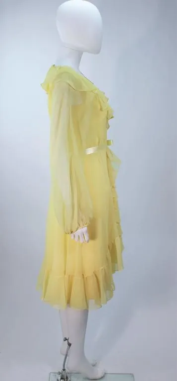TRAVILLA Yellow Ruffled Chiffon Dress with Billow Sleeves Size 8