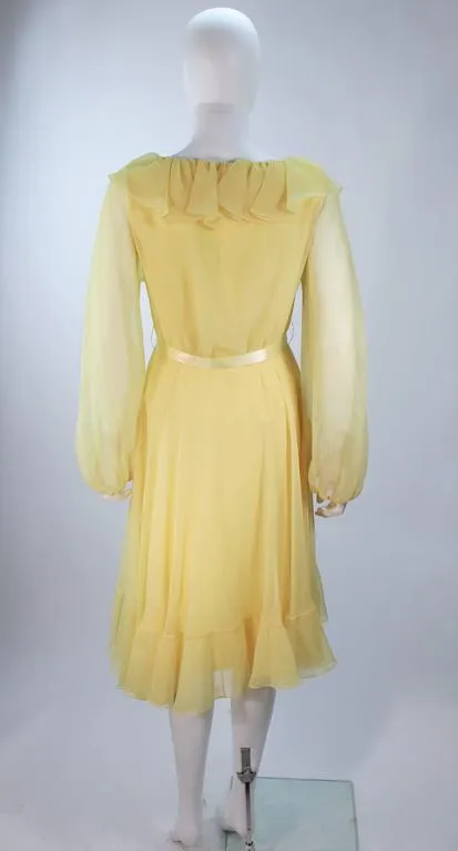 TRAVILLA Yellow Ruffled Chiffon Dress with Billow Sleeves Size 8