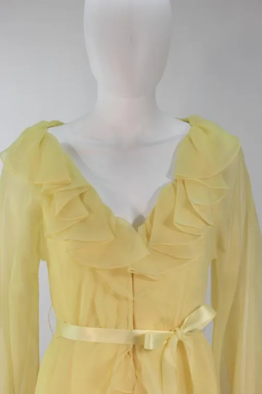 TRAVILLA Yellow Ruffled Chiffon Dress with Billow Sleeves Size 8