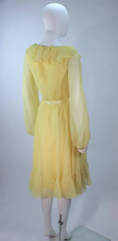 TRAVILLA Yellow Ruffled Chiffon Dress with Billow Sleeves Size 8