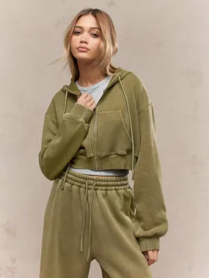 Trendy & Versatile Zip-Through Shrunken Crop Hoodie