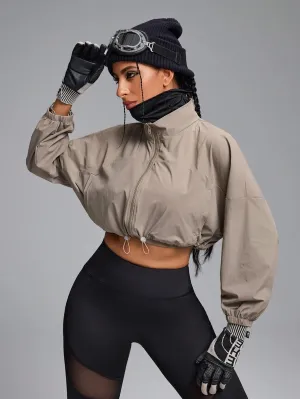 Trendy Women's Cropped Sports Jacket – Zip Front, Long Sleeves & Stylish Fit