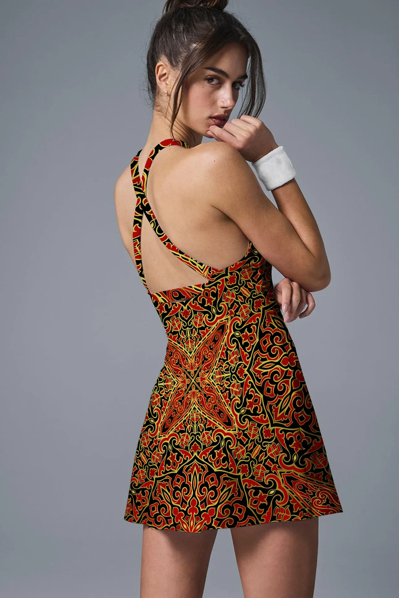 Tribal Bloom Tennis Dress – Women's Sleeveless Athletic Dress for Pickleball, Badminton & Sportswear Style