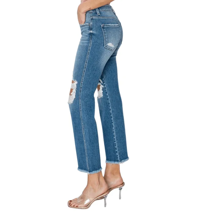 Tyra Mid Rise Distressed Ankle Flare Jeans