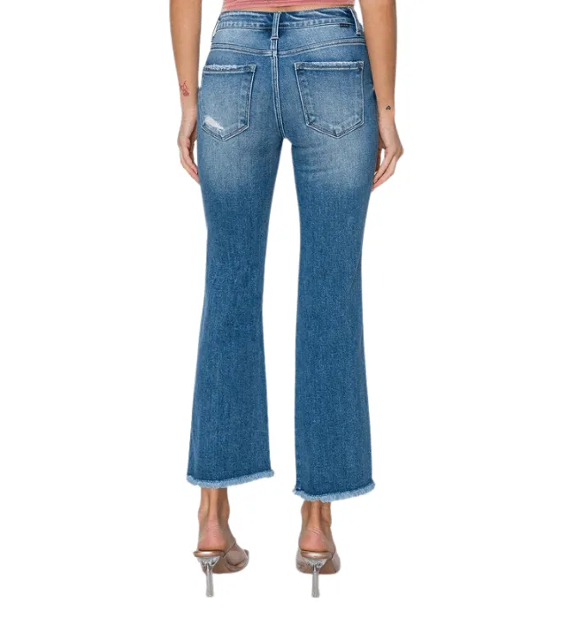 Tyra Mid Rise Distressed Ankle Flare Jeans