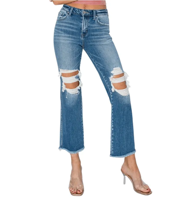 Tyra Mid Rise Distressed Ankle Flare Jeans