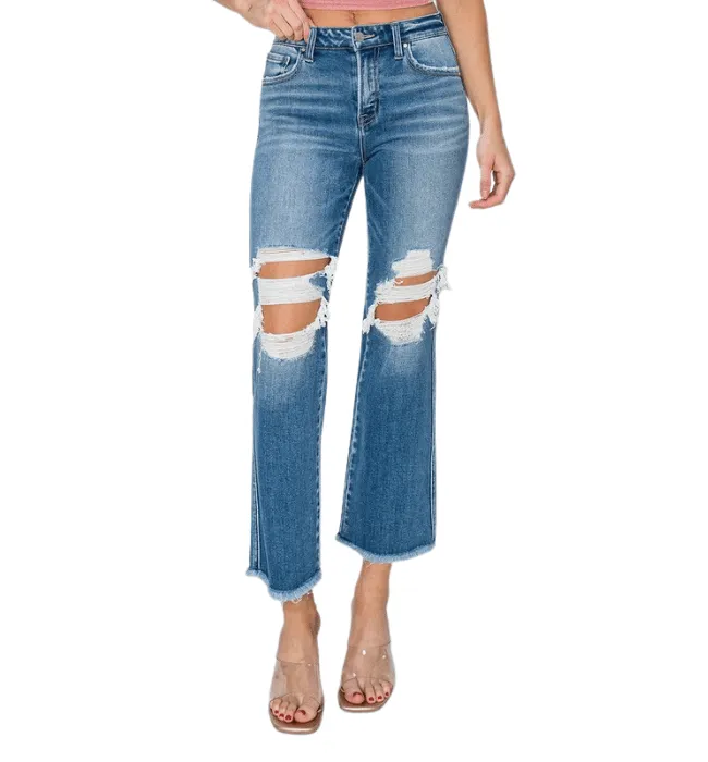 Tyra Mid Rise Distressed Ankle Flare Jeans