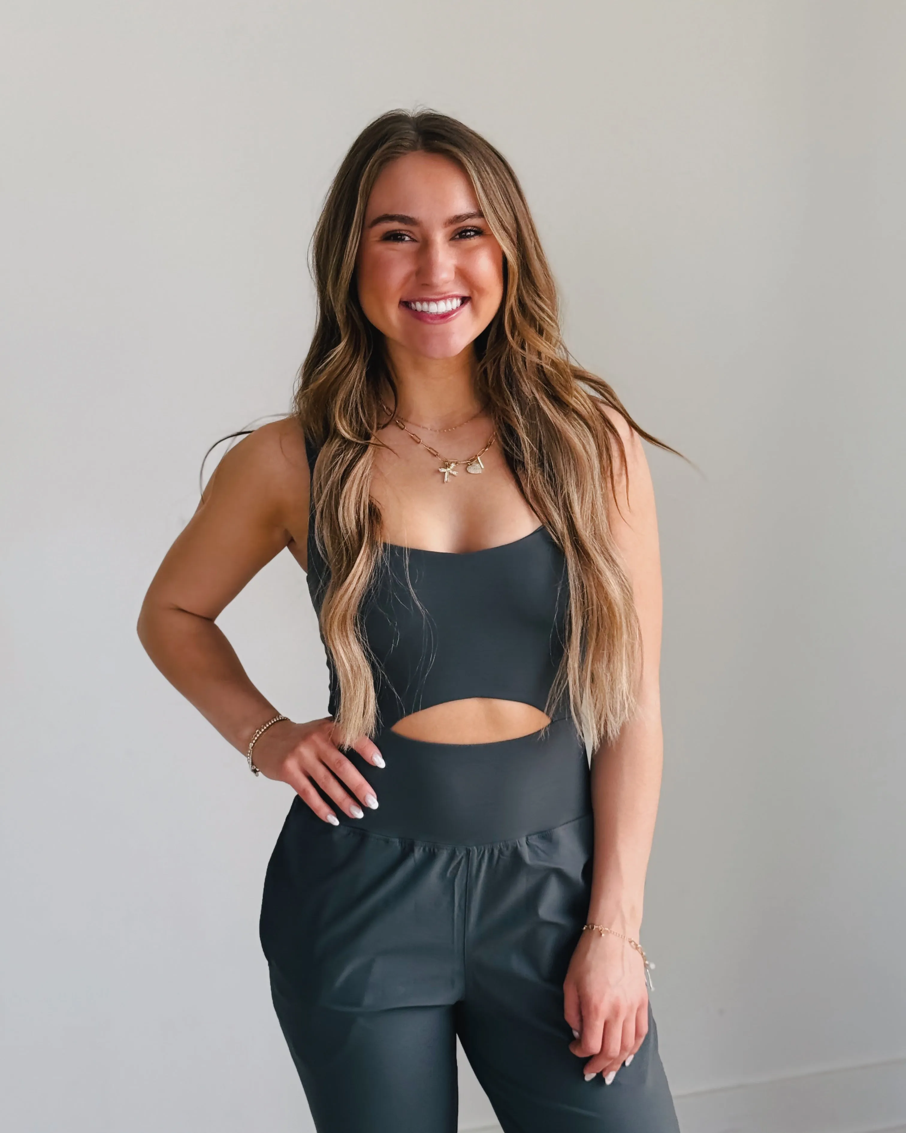 Urban Grey Keyhole Cut Out Active Jumpsuit