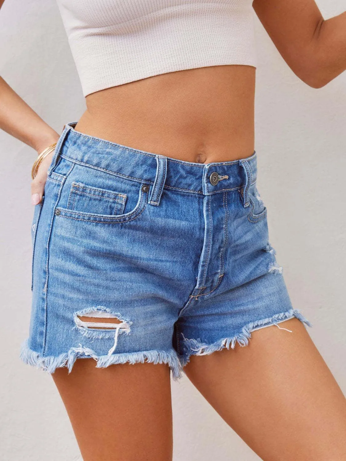 Urban Grit Raw Hem Distressed Denim Shorts