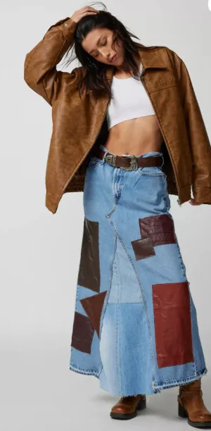 Urban Renewal Re/Creative Remade Leather Patchwork Maxi Skirt