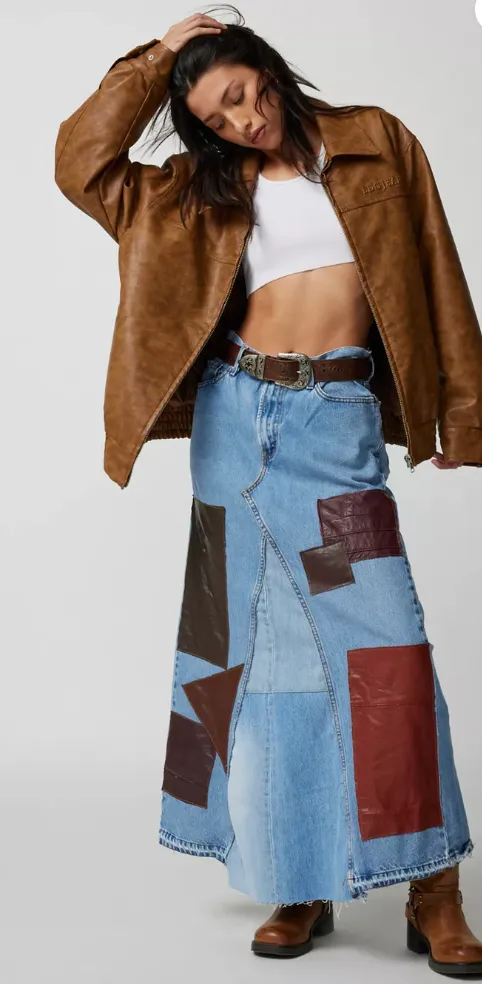 Urban Renewal Re/Creative Remade Leather Patchwork Maxi Skirt