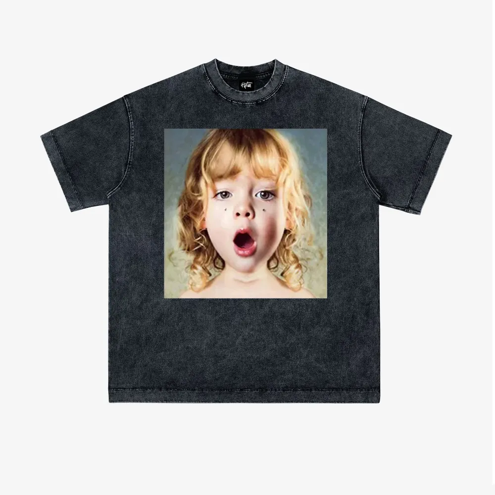 “Urban style little girl surprised character print” T-shirt