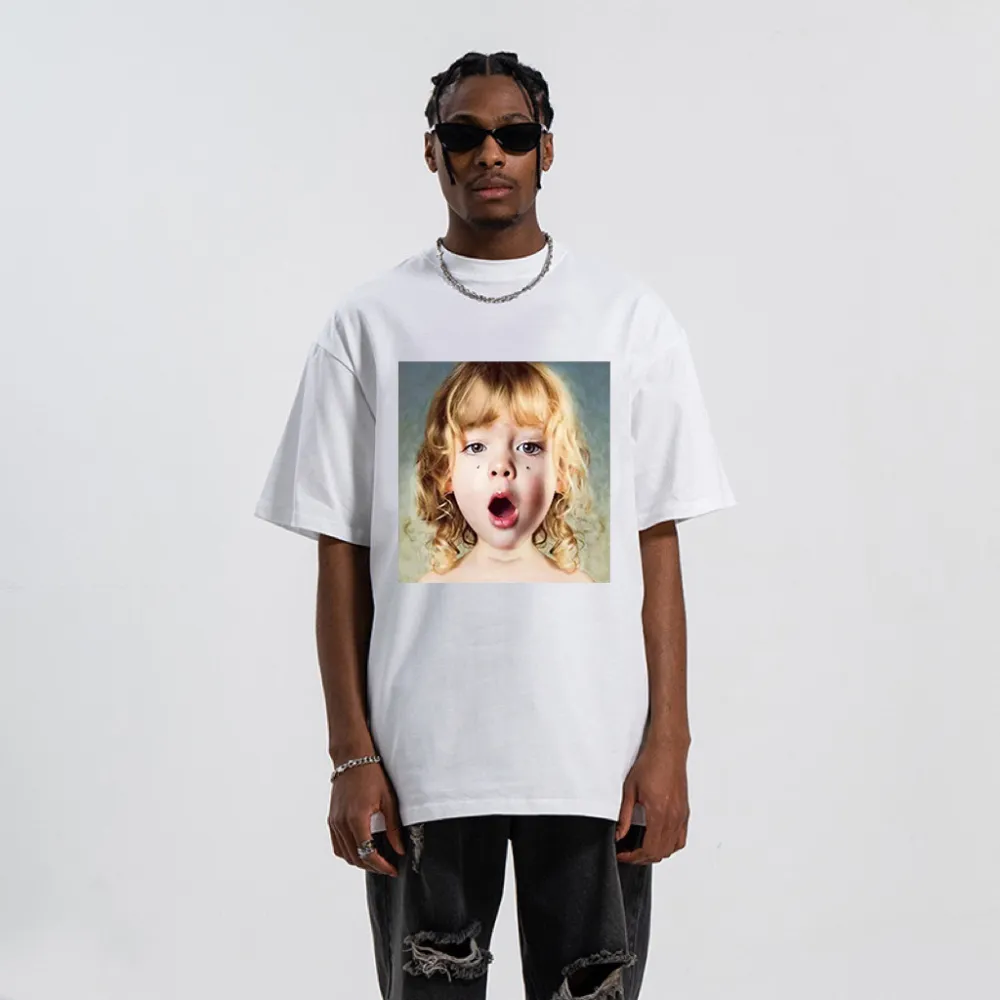 “Urban style little girl surprised character print” T-shirt