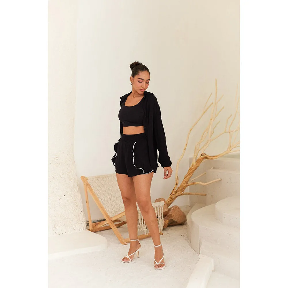 Urban Suburban Black Shorts with Contrast Detail