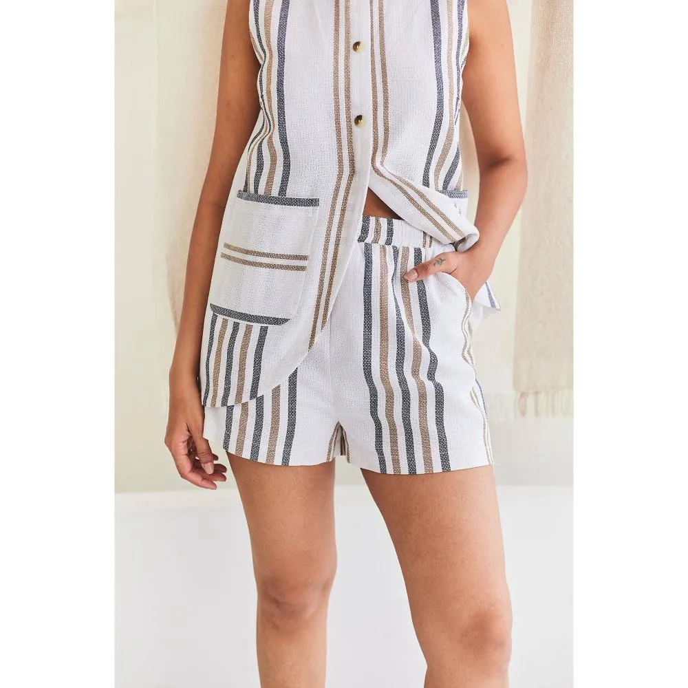 Urban Suburban Off White Striped Cotton Shorts