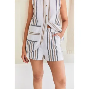 Urban Suburban Off White Striped Cotton Shorts