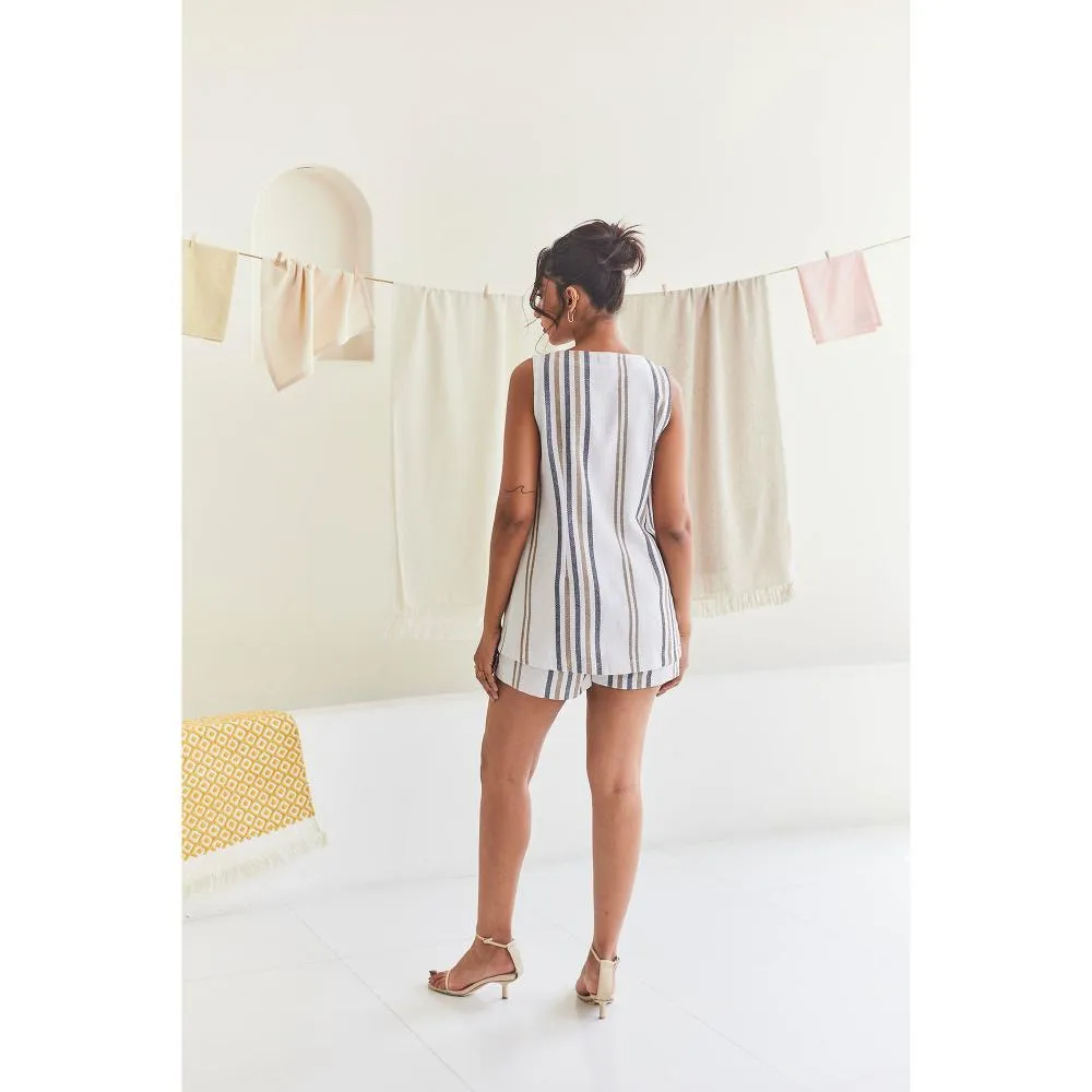 Urban Suburban Off White Striped Cotton Shorts