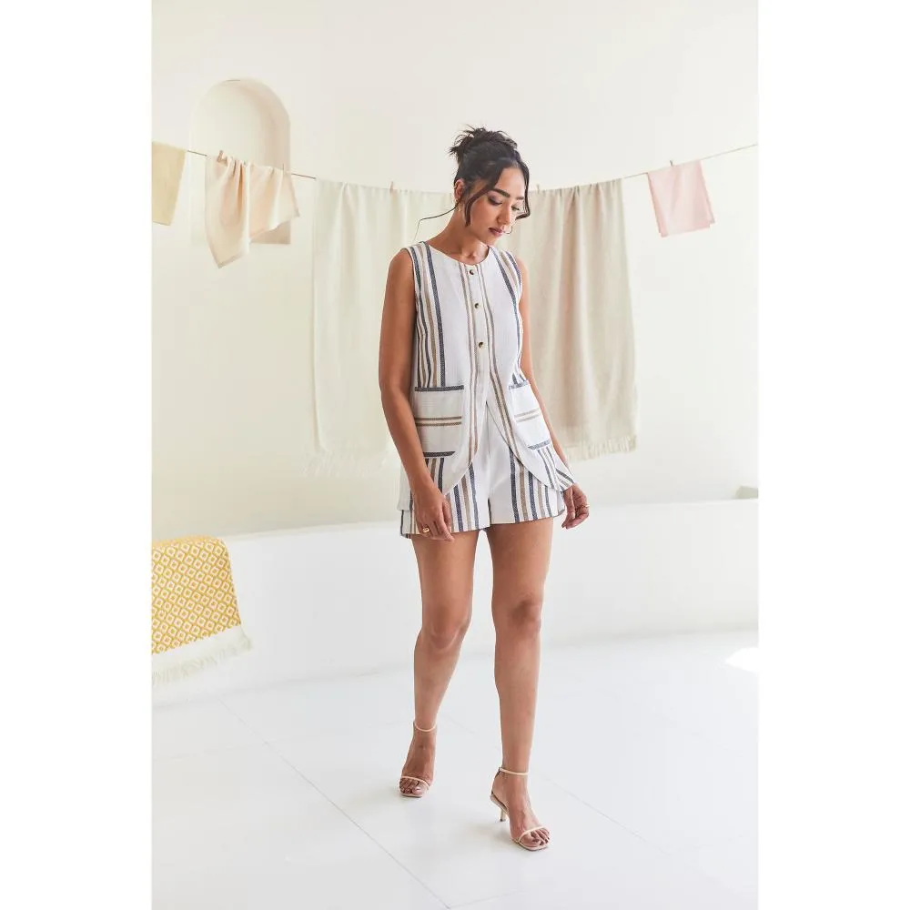 Urban Suburban Off White Striped Cotton Shorts