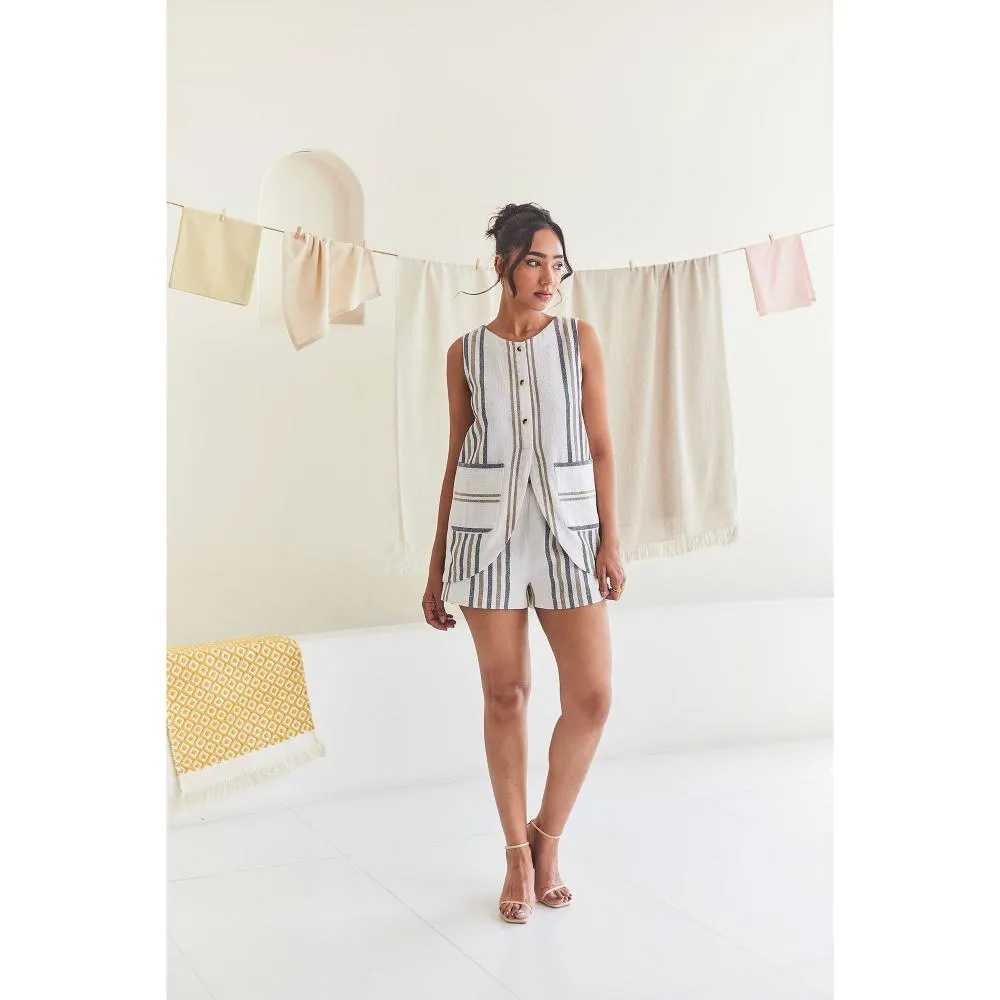 Urban Suburban Off White Striped Cotton Shorts