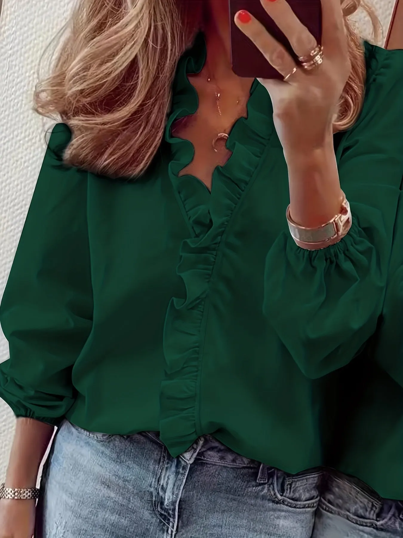 V-Neck Blouse - Ripple Trim & Breathable Lightweight Fabric