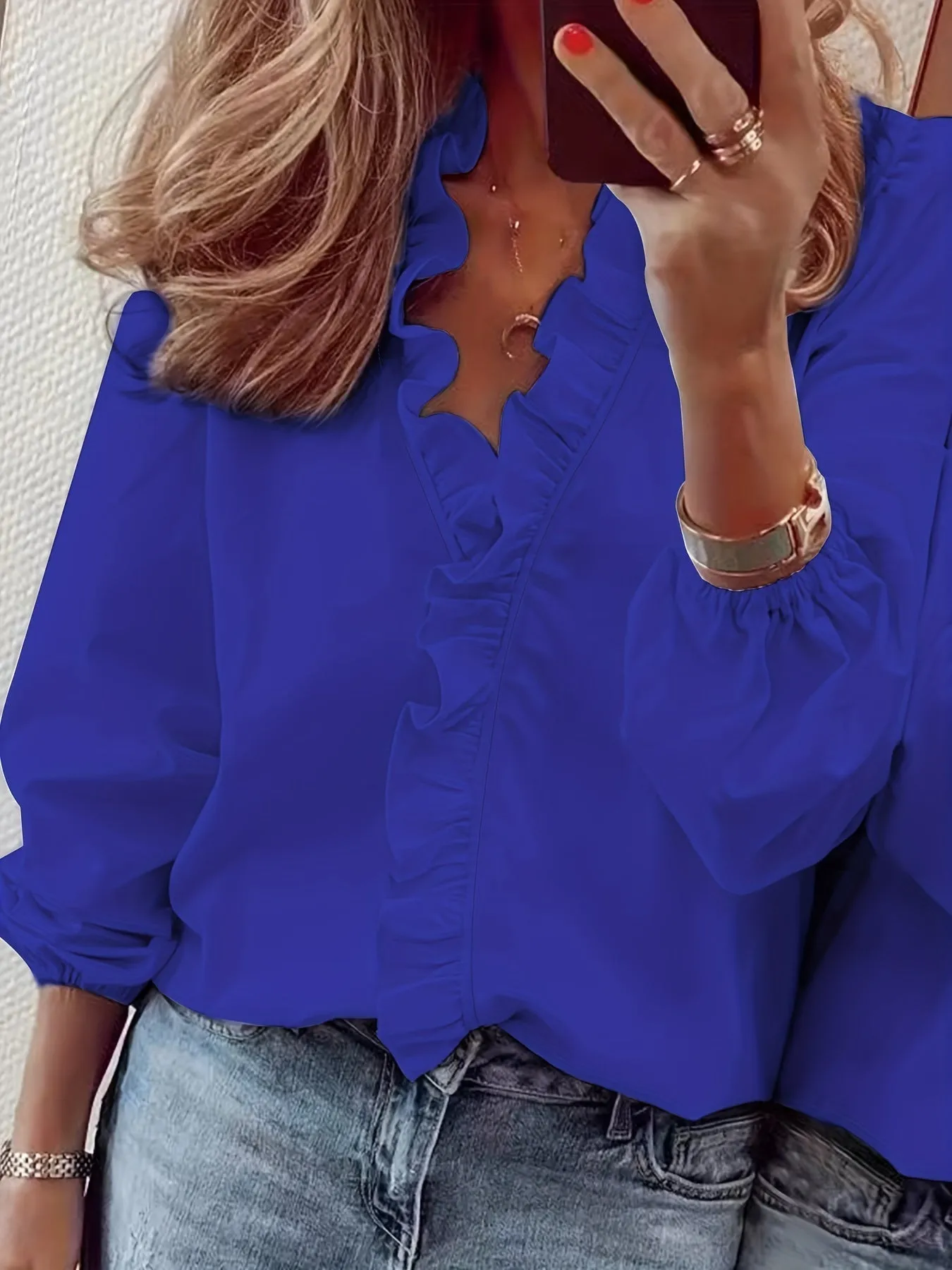 V-Neck Blouse - Ripple Trim & Breathable Lightweight Fabric