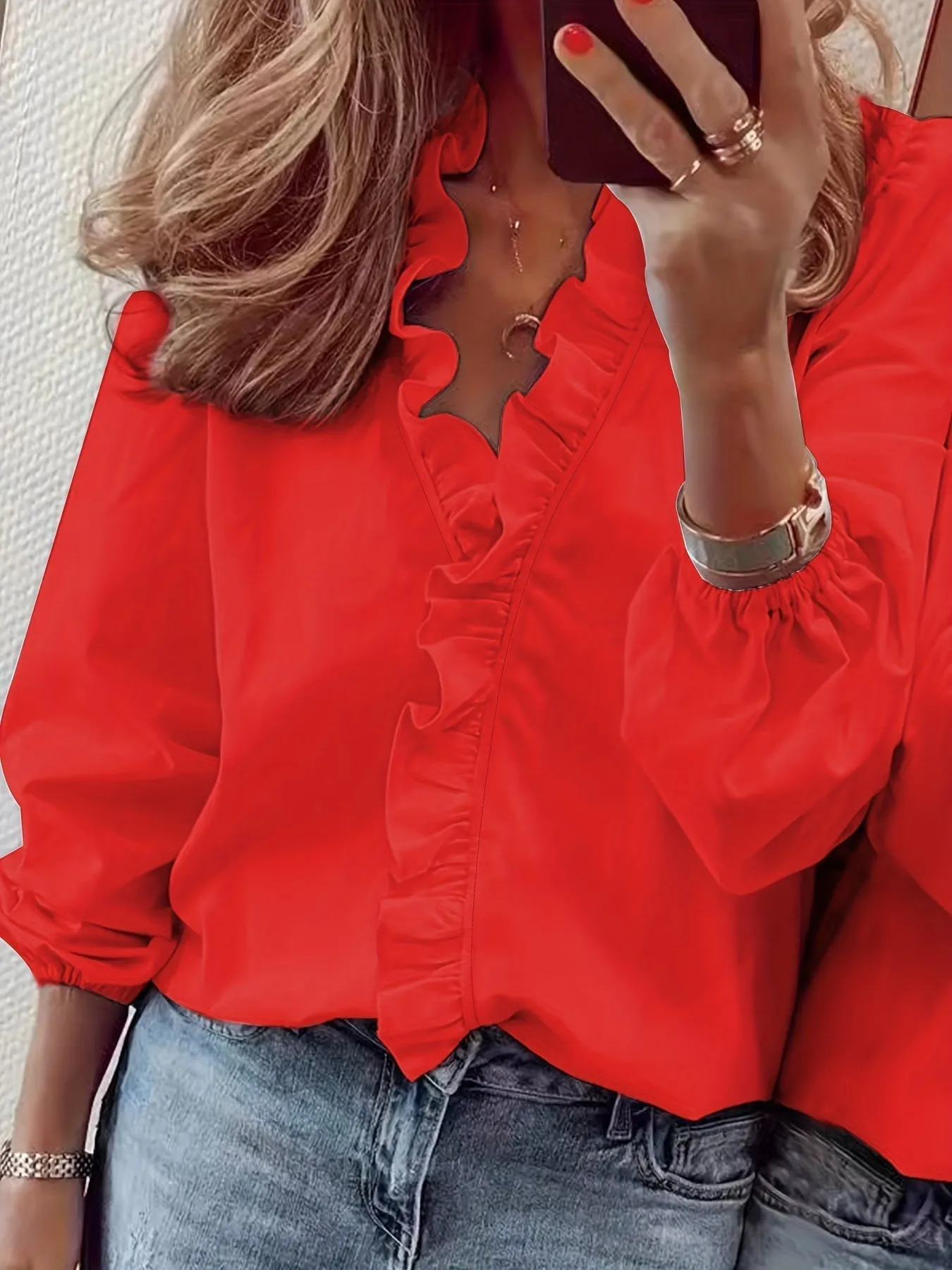 V-Neck Blouse - Ripple Trim & Breathable Lightweight Fabric