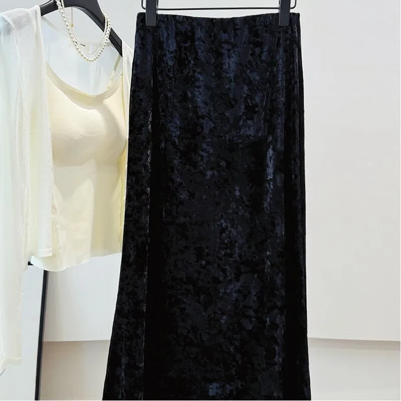 Velvet Embossed High Waist Elastic Half-Length Skirt