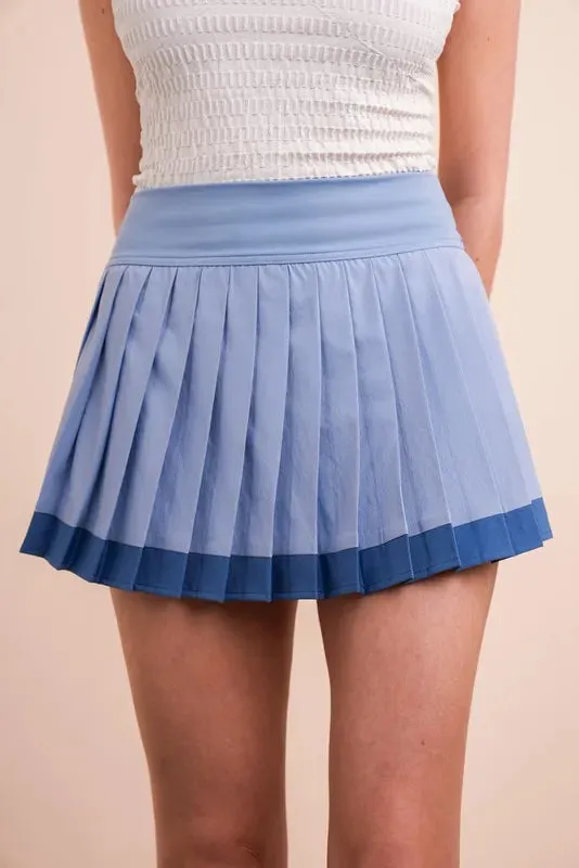 VERY J Two Tone Pleated Activewear Mini Skirt with Shorts