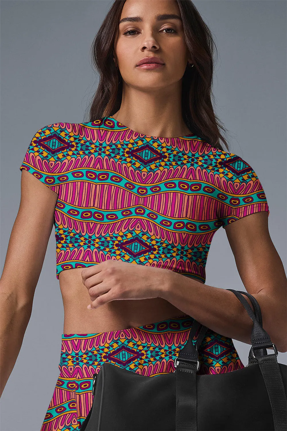 Vibrant Aztec Motion Set – Crop Top & High-Waist Skirt for Tennis, Pickleball & Activewear