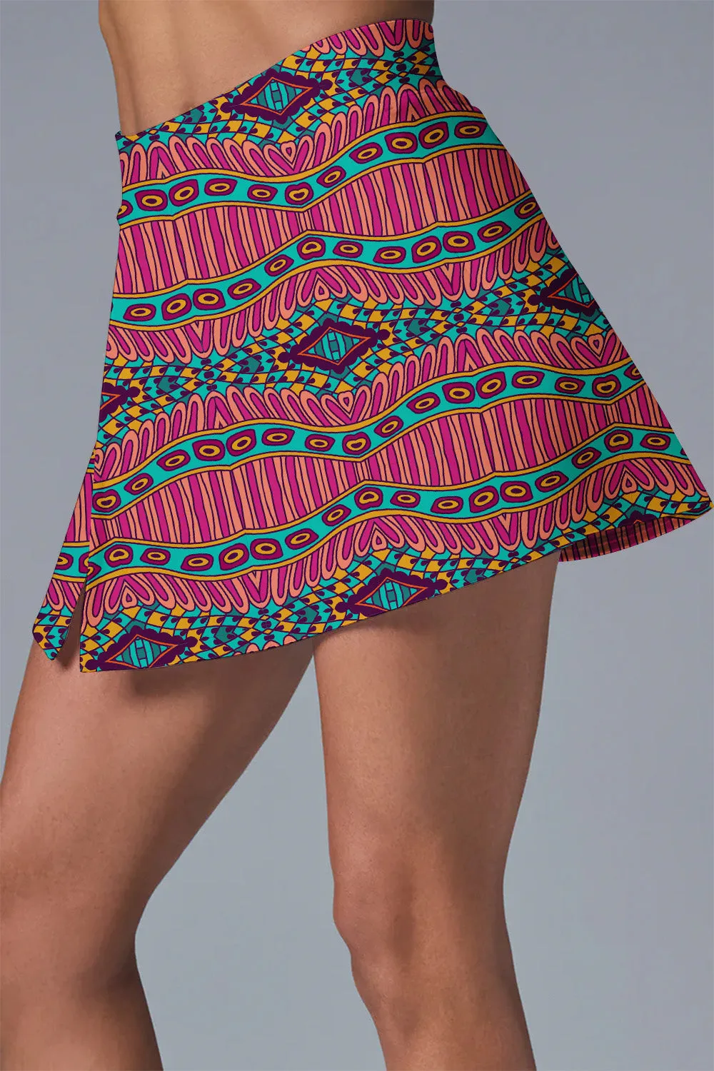 Vibrant Aztec Motion Set – Crop Top & High-Waist Skirt for Tennis, Pickleball & Activewear