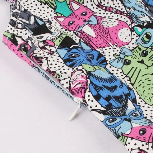 Vintage Cat Print Dress
