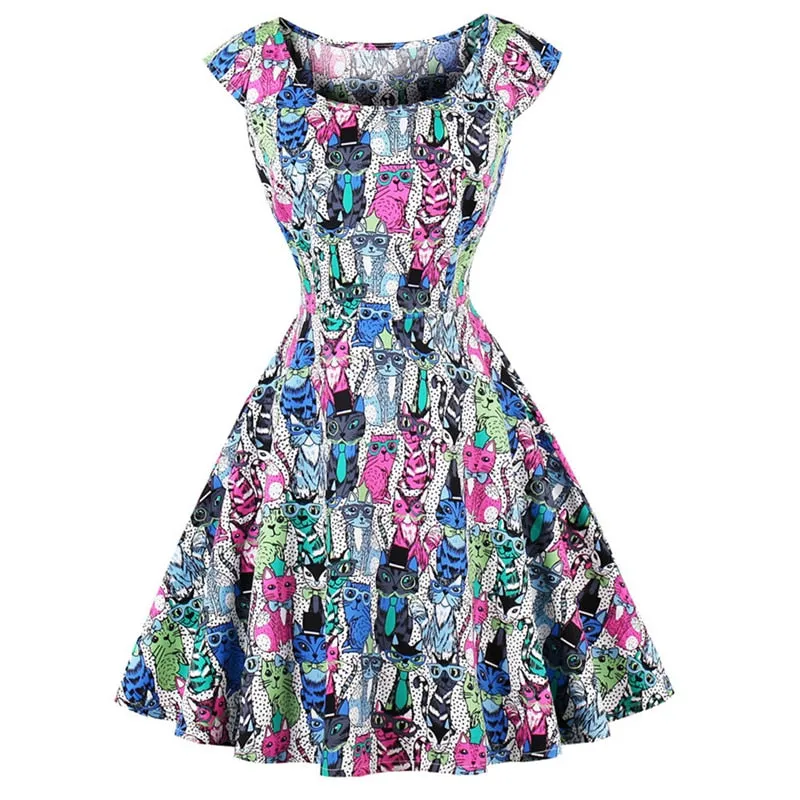 Vintage Cat Print Dress