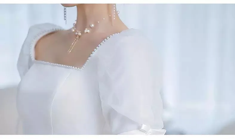 Vintage Court Style Simple Beading Wedding Dress