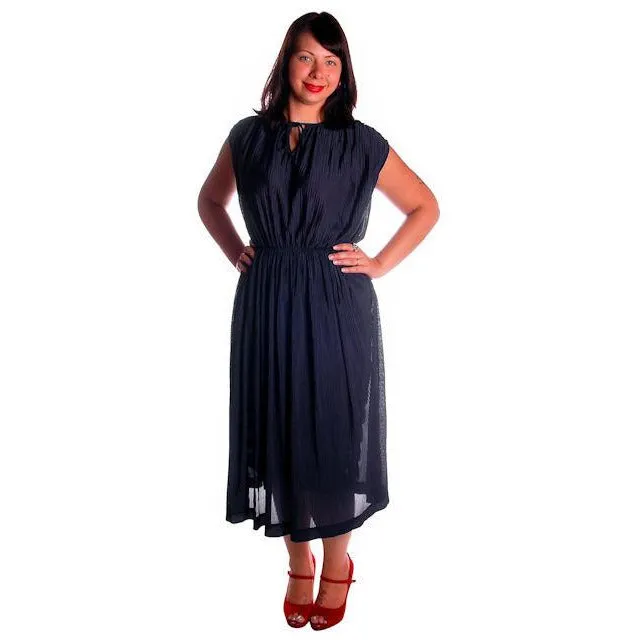 Vintage Henry Rosenfeld Blue Crystal Pleated Nylon Dress 1950s 40-28-Free