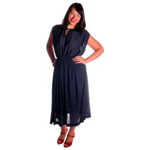 Vintage Henry Rosenfeld Blue Crystal Pleated Nylon Dress 1950s 40-28-Free