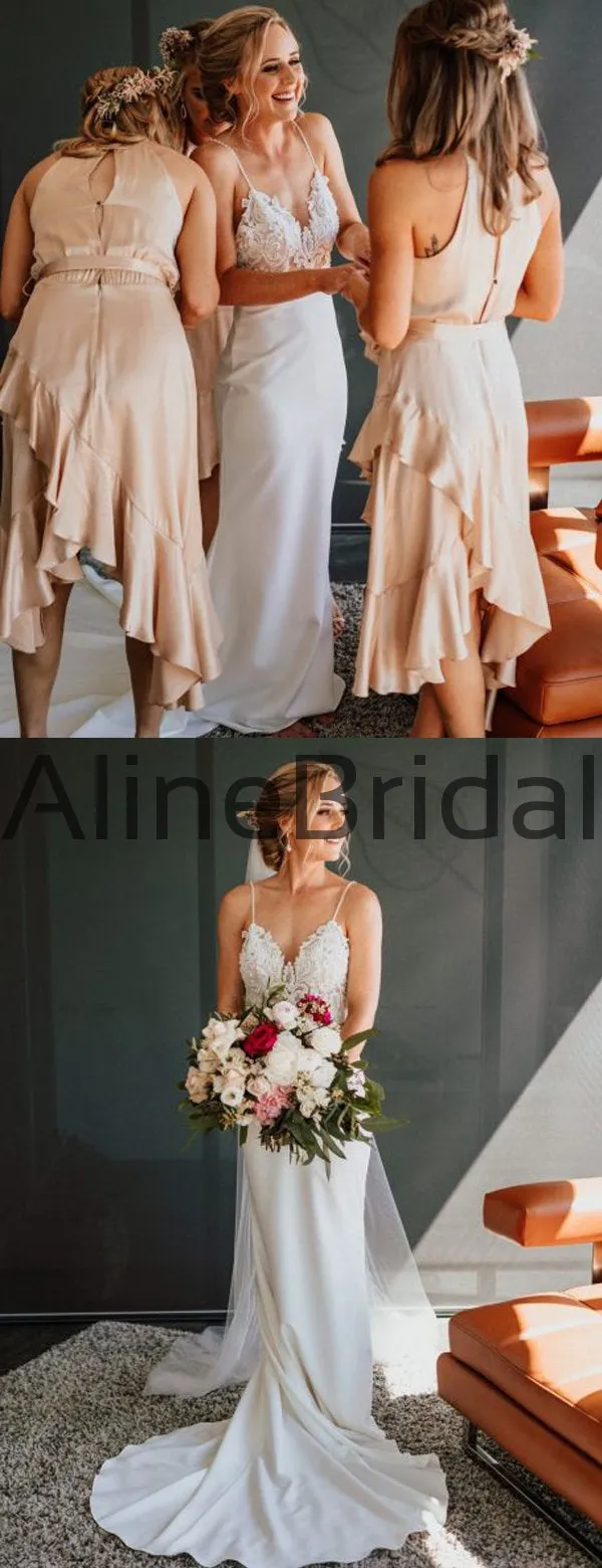 Vintage Lace Top Spaghetti Strap Backless Mermaid Train Wedding Dresses, AB1565