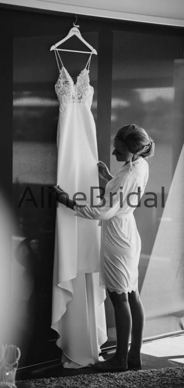 Vintage Lace Top Spaghetti Strap Backless Mermaid Train Wedding Dresses, AB1565