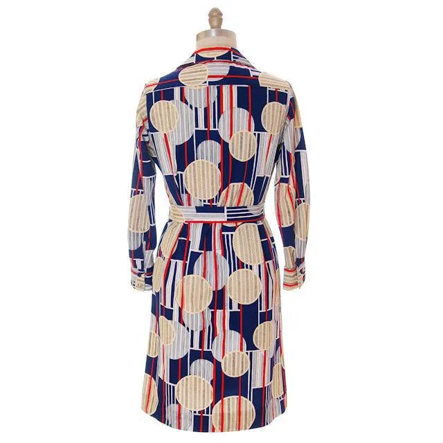 Vintage Lanvin Paris  Dress Geometric Design 1970s 41-37-41