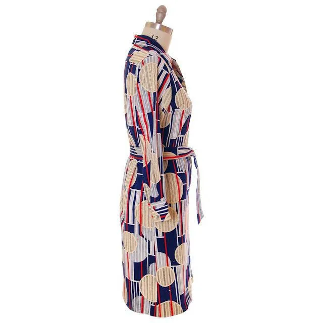 Vintage Lanvin Paris  Dress Geometric Design 1970s 41-37-41