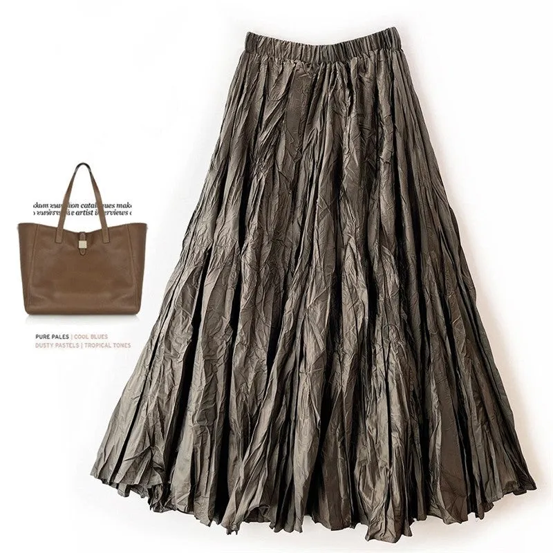 Vintage Pleated Maxi Skirt With Oversized Flare