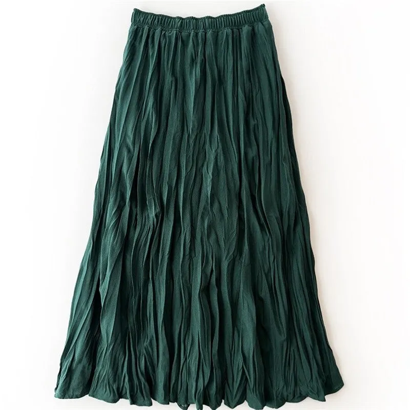 Vintage Pleated Mid-Length A-Line Skirt
