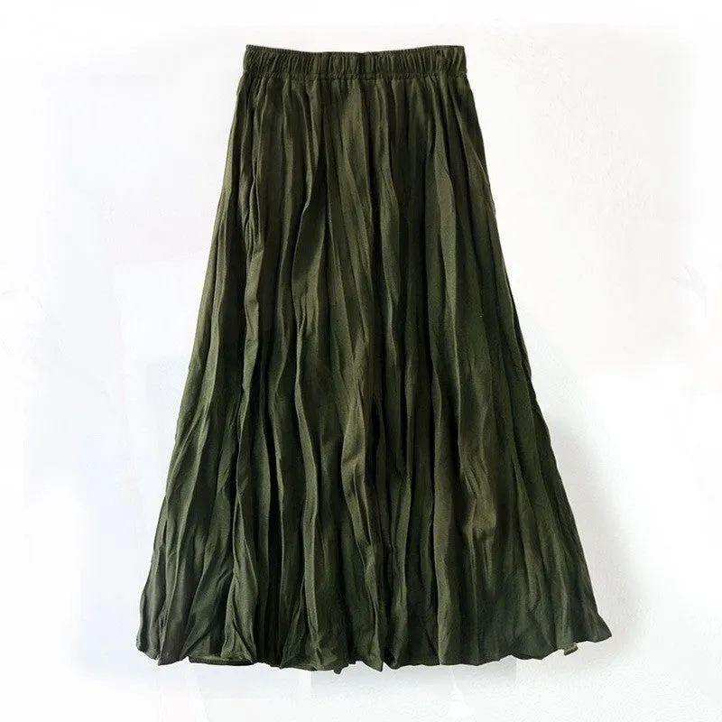 Vintage Pleated Mid-Length A-Line Skirt