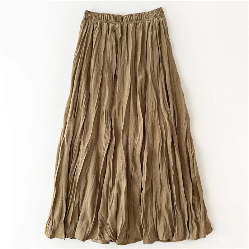 Vintage Pleated Mid-Length A-Line Skirt