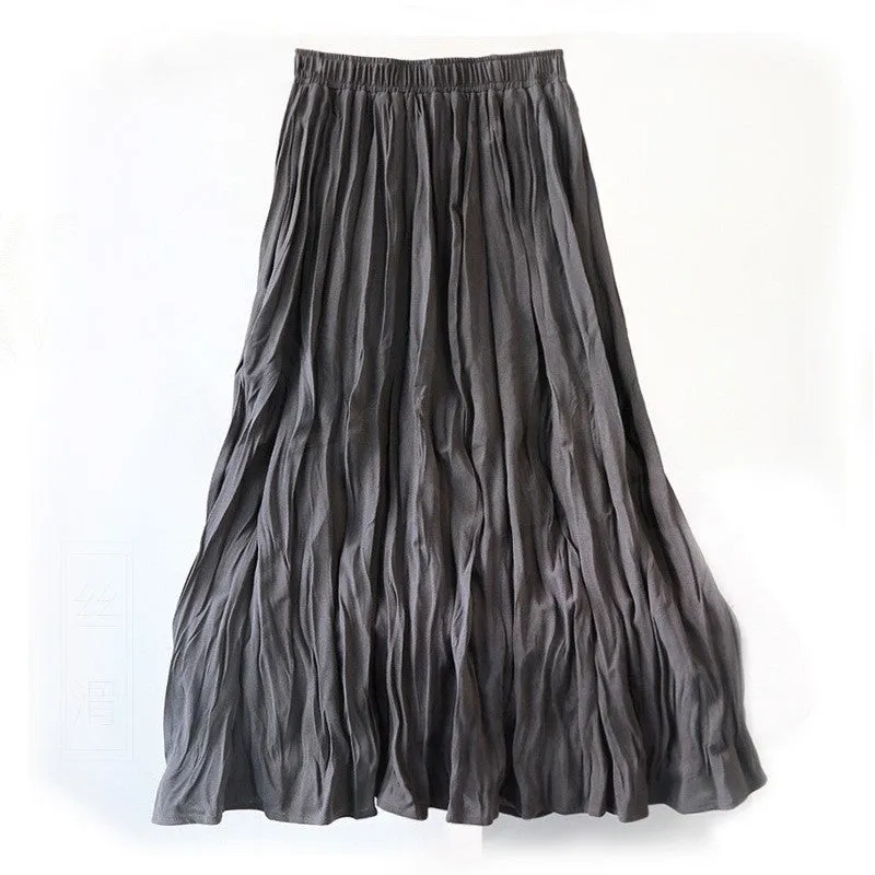 Vintage Pleated Mid-Length A-Line Skirt