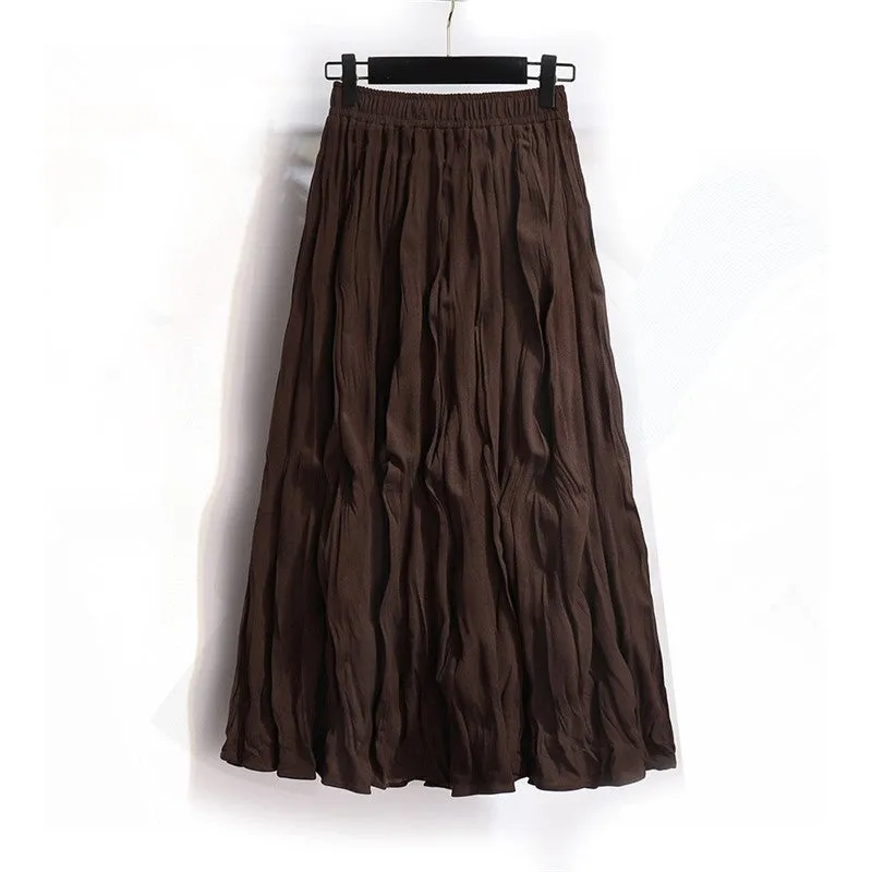 Vintage Pleated Mid-Length A-Line Skirt